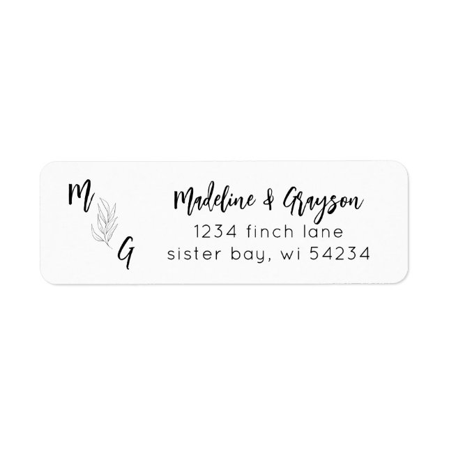 Simple Botanical Script Monogram Return Address (Front)