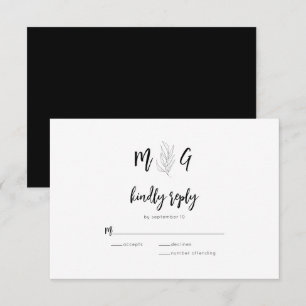 Simple Botanical Script Monogram Wedding RSVP Card