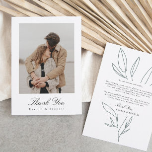 Simple Botanical Stem Wedding Photo Thank You Card