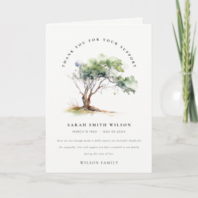Simple Botanical Tree Photo Sympathy Memorial Thank You Card (Front)