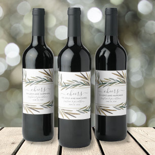 Simple Botanical Watercolor Custom Cheers Wedding Wine Label