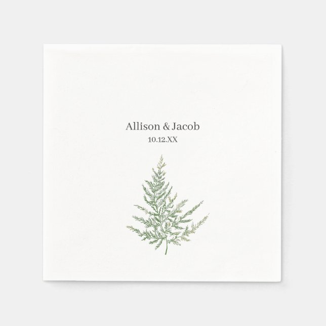 Simple Botanical Watercolor Fern Wedding Napkin (Front)