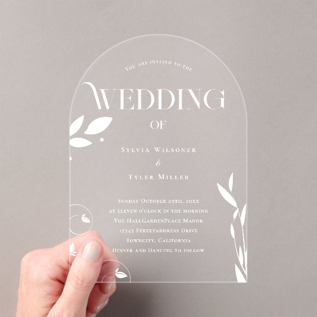 Simple Botanical Wedding Acrylic Invitations (Insitu (Handheld))