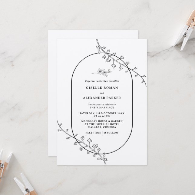 Simple Botanical Wedding Invitation (Front/Back In Situ)