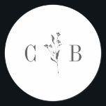Simple Botanical White Monogram Initial Wedding Classic Round Sticker<br><div class="desc">Simple Botanical White Monogram Initial Wedding Classic Round Sticker</div>