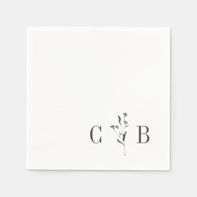 Simple Botanical White Monogram Initial Wedding Napkin (Front)