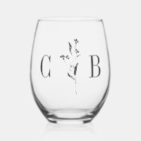 Simple Botanical White Monogram Initial Wedding