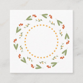 Simple botanical wreath of plants on white backgro square business card