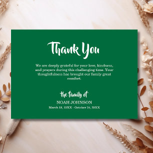 Simple Bottle Green Traditional Funeral Sympathy Thank You Card