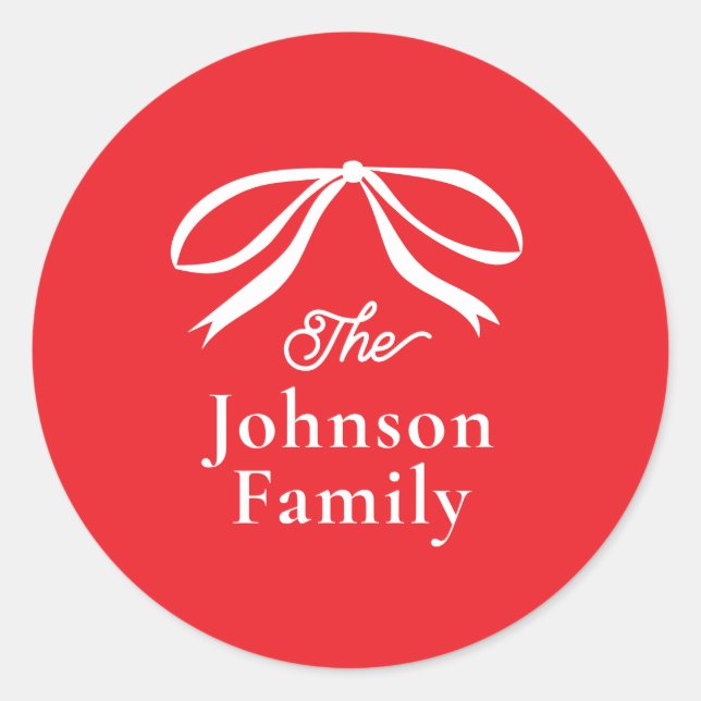 Simple Bow Christmas Holiday  Classic Round Sticker (Front)