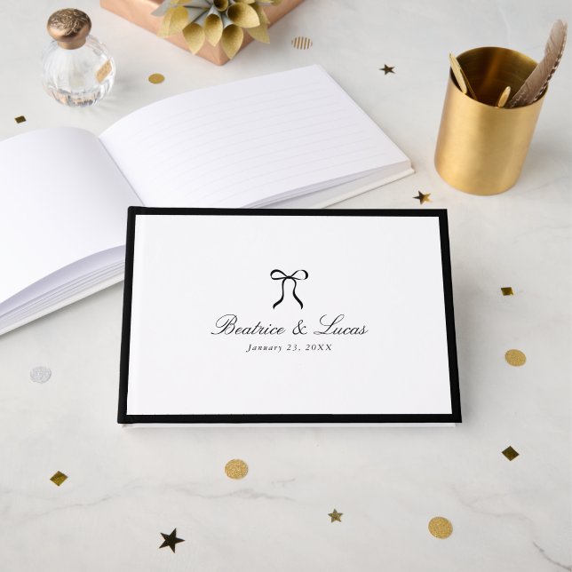 Simple Bow Classic Wedding Guest Book (Front Open)