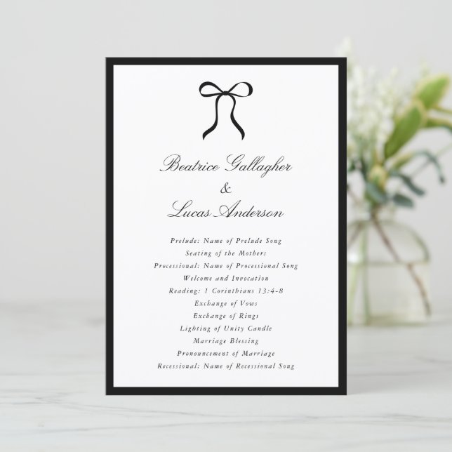 Simple Bow Classic Wedding Programme (Standing Front)