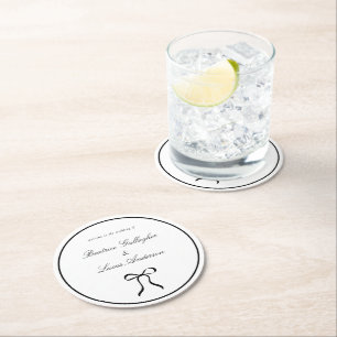 Simple Bow Classic Wedding Round Paper Coaster