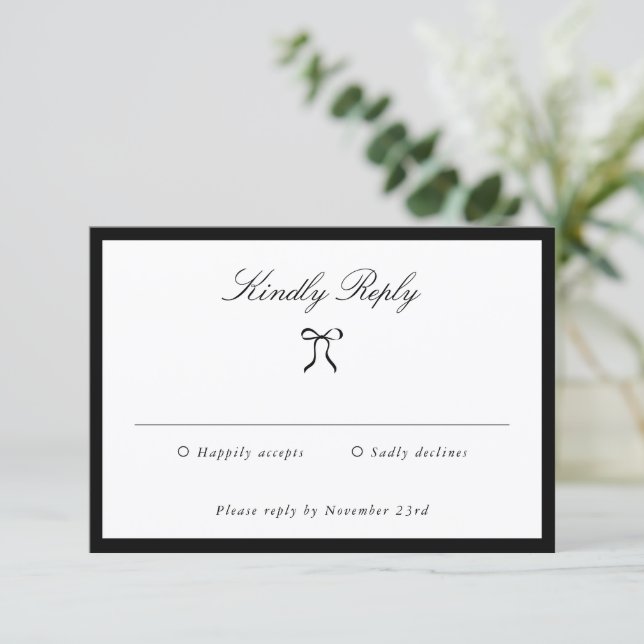 Simple Bow Classic Wedding RSVP Card (Standing Front)