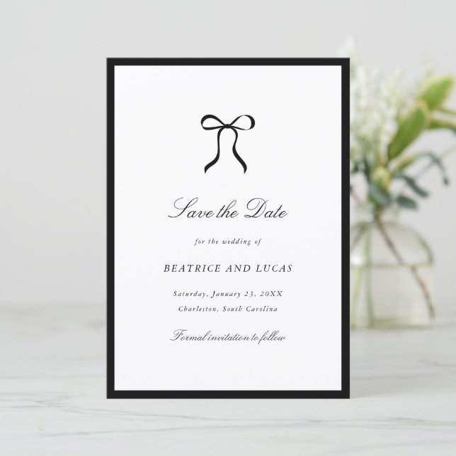 Simple Bow Classic Wedding Save The Date (Standing Front)