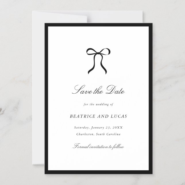 Simple Bow Classic Wedding Save the Date Magnetic Invitation (Front)