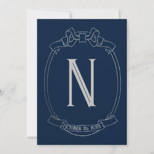 Simple Bow Crest Monogram Save the Date Invitation