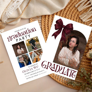 Simple  Bow Design Graduation with Photos Invitation