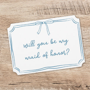 Simple Bow Dusty Blue Maid of Honour Proposal Card