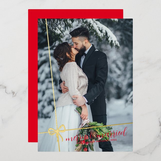 Simple Bow Gold Foil Merry & Married Christmas  (Front/Back)