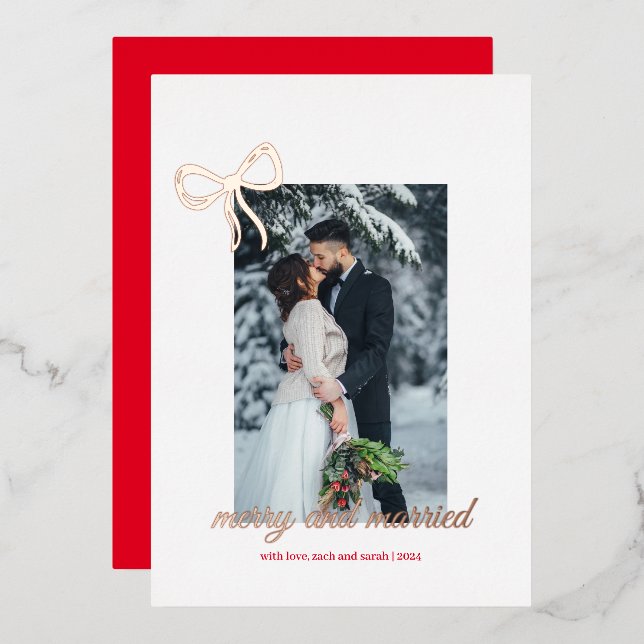 Simple Bow Gold Foil Merry & Married Christmas  (Front/Back)
