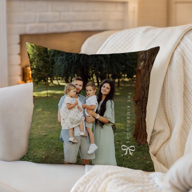 Simple Bow Personalised Family Photo Cushion (Creator Uploaded)