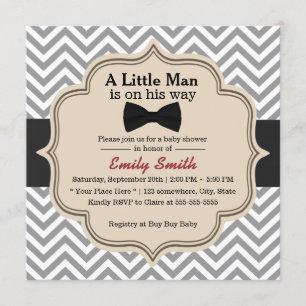 Simple Bow Tie Little Man Chevron Baby Shower Invitation