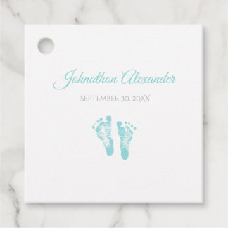 Simple Boy Birth Memento Precious Blue Footprints Favour Tags
