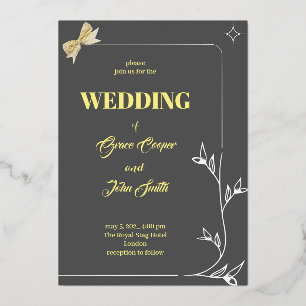 SIMPLE BRANCH BORDER AND RIBOON WEDDING CARD