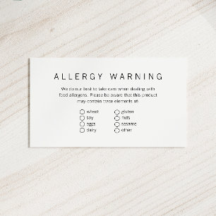 Simple Brand Ready Bakery Food Allergen Card