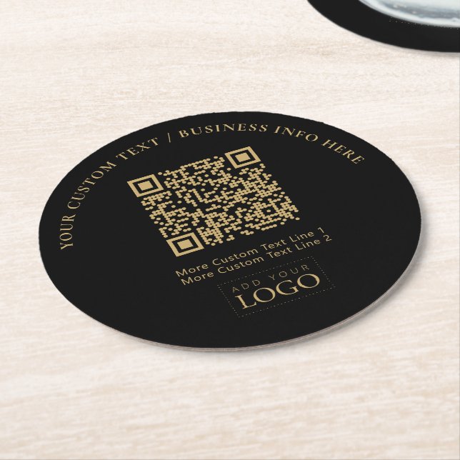 Simple Branded Business Logo QR Code Promotional Round Paper Coaster (Angled)