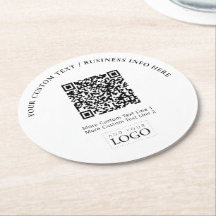 Simple Branded Business Logo QR Code Promotional Round Paper Coaster