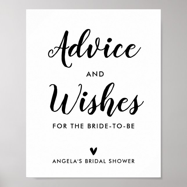 Simple bridal shower advice and wishes sign (Front)