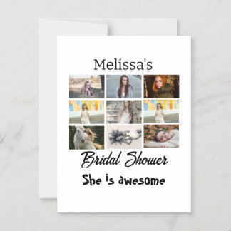 Simple Bridal Shower personalised 9 Photo Collage Magnetic Invitation