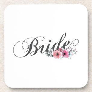 Simple Bride Floral Calligraphy   Coaster
