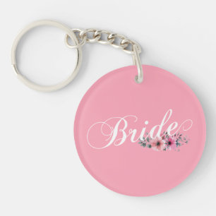 Simple Bride Floral Calligraphy Keychain