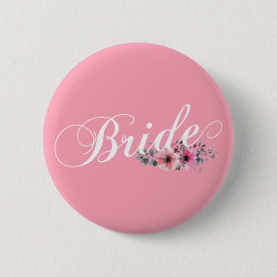 Simple Bride Floral Calligraphy   Pin Button