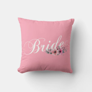 Simple Bride Floral Calligraphy Throw Pillow
