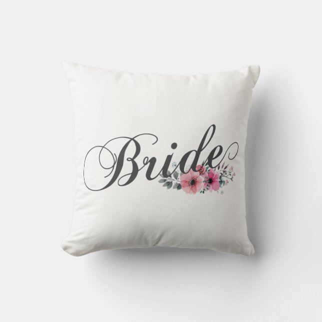 Simple Bride Floral Calligraphy | Throw Pillow (Front)