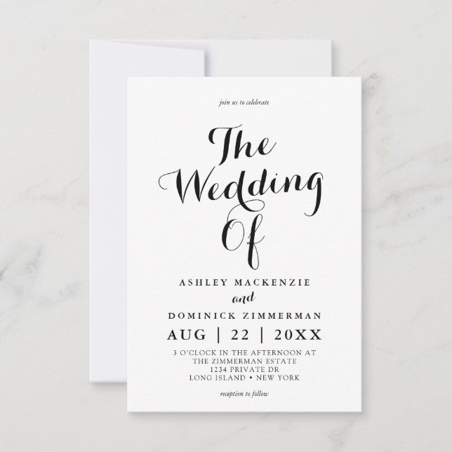 Simple Bride & Groom Calligraphy Wedding Invitation (Front)