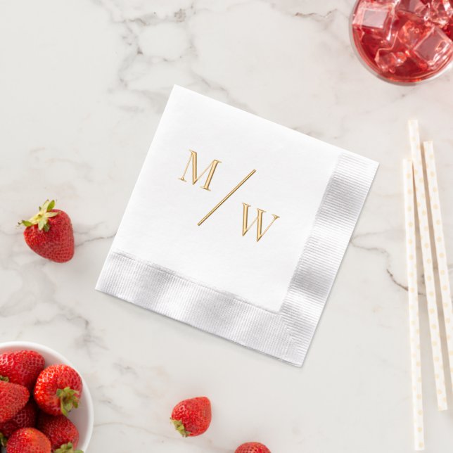 Simple Bride Groom Wedding 2 Initial Monogram D Foil Napkins (Insitu (Strawberry))