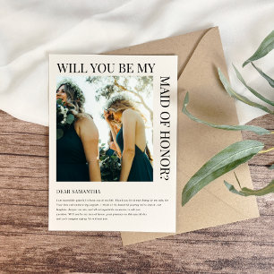 Simple Bridesmaid Proposal Photo Card 