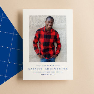 Simple bright blue photo graduation announcement