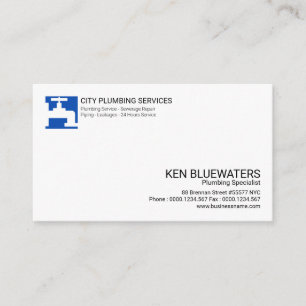 Simple Bright Blue Tap Icon Professional Plumbing Business Card