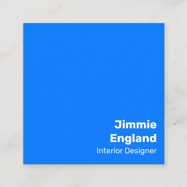Simple Bright Bold Blue Modern Vibrant Square Business Card (Front)