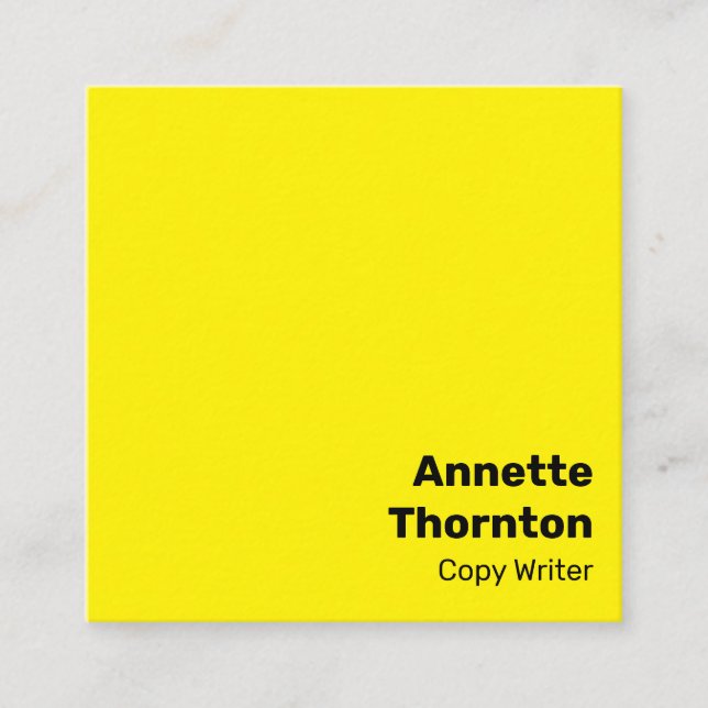 Simple Bright Bold Yellow Modern Vibrant Square Business Card (Front)