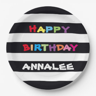 Simple Bright Colourful Customised Happy Birthday Paper Plate