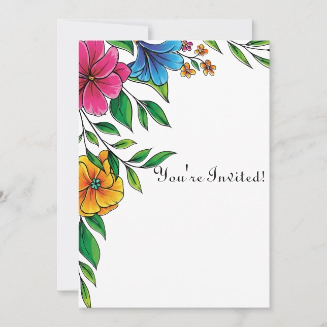 Simple Bright Flower Spring Summer Wedding QR code Invitation (Front)