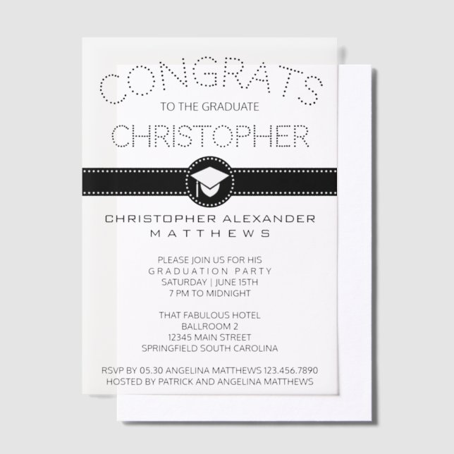 Simple Bright Lights Black Cool Graduation Party Vellum Invitations (Offset)