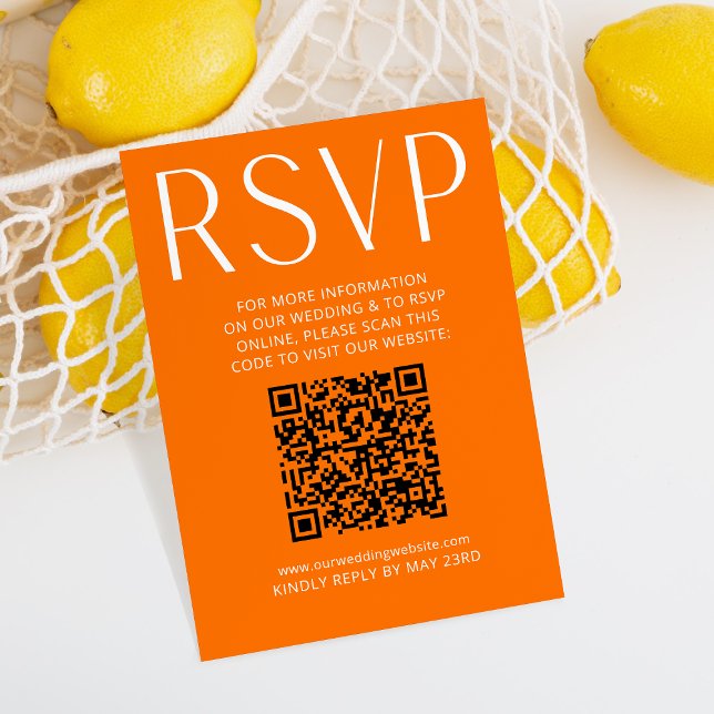 Simple Bright Orange Wedding RSVP Online QR Code  Card (Creator Uploaded)